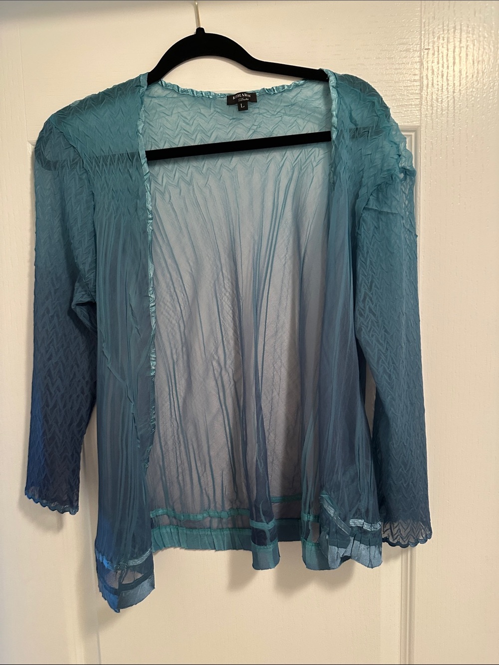 Komarov Sheer Open Front Teal Blue Jacket
